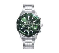 Mark Maddox Men's Watch - Mission Collection Ref. HM1017-66, Steel Case and Bracelet with Green Bezel, Green Dial, Chronograph Movement - Elegant and Sporty Design, metallic silver