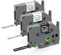 MarkDomain Compatible Label Tape Replacement for Brother P Touch Tze-131 Tze-231 Tze-335 Label Tape 12mm 0.47" (Black on Clear/White&White on Black) for P-Touch PT-D210 Label Maker, Laminated, 3-Pack