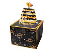 MARKELL Happy Birthday Money Box for Cash Gift Pull, Box with Cake Card for Friends and Family,Black+Gold Durable Easy Install