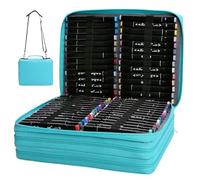 Marker Bag 168 Slot 3 Layer Marker Case with Zipper, Tote & Shoulder Strap Portable Oxford Cloth Water Color Pen Organizer for Artist, Art Student