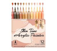 Marker for Kids - 12 Colour Quick Drying Waterproof DIY Drawing Pencils | Skin Coloured Acrylic Body Painting Markers with Soft Bristles for Paper, Wood, Stone, Canvas, Ceramics, Meta