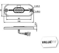 HELLA VALUEFIT 2PS 357 009-001 Side Marker Light - LED - 12V - Screw Connection/mounting - Lens Colour: Yellow - Cable: 150mm - left/right - Quantity: 1