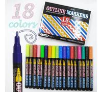 Marker Pen for Highlight, 2026 New Dual-Line Highlighter Outline Marker Set, Glitter Pens Set Metallic Shimmer Paint Markers for Cards Lettering, Scrapbook Crafts, Doodling, DIY Art Crafts (18Colors)