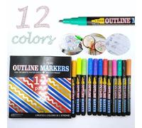 Marker Pen for Highlight, 2026 New Dual-Line Highlighter Outline Marker Set, Glitter Pens Set Metallic Shimmer Paint Markers for Cards Lettering, Scrapbook Crafts, Doodling, DIY Art Crafts (12Colors)