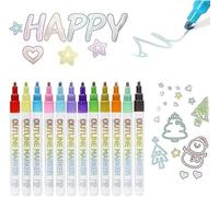 Marker Pen for Highlight, Double Line Outline Marker Pens, Glitter Outline Pens, Doodle Shimmer Markers, Outline Markers Self-Outline Metallic Markers for Drawing, Greeting Cards, Art Crafts (12pcs)