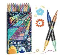 Markers For Art - Glitter Effect Marker | Kids Coloring Marker Pens, Double-Tip Fine Brush Heads For Crafting Classroom Home Kindergarten Journaling Scrapbooking Sketching Illustrations Doodling