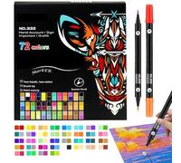 Markers with Head - Acrylic Paint Pens 16.5 x 1 cm | Artistic Pens, 36X Double-Head Marker Set, Craft Supplies of 72 Colours with Brush and Tips for Canvas, Stone, L