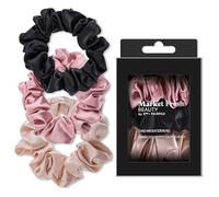 Market Fresh Beauty Mulberry Silk Hair Scrunchies, 3 Pack - Large Silk Scrunchies for All Hair Types, Prevents Hair Breakage & Crease-Free Styling - Luxurious Soft Pink, Beige, and Black