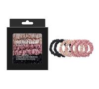 Market Fresh Beauty Mulberry Silk Skinny Hair Scrunchies, 6 Pack - Silk Hair Ties for All Hair Types, Prevents Hair Breakage & Crease-Free Hold - Elegant Beige, Blush Pink, Black