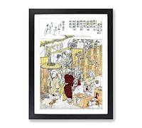 Market In The Rain By Kitao Shigemasa Asian Japanese Framed Print | A3 Black Framed Wall Art | Ready to Hang | Asian Landscape Picture | Living Room Bedroom Lounge Office