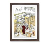 Market In The Rain By Kitao Shigemasa Asian Japanese Framed Print | A4 Walnut Framed Wall Art | Ready to Hang | Asian Landscape Picture | Living Room Bedroom Lounge Office