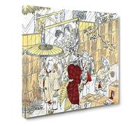 Market in the Rain by Kitao Shigemasa Canvas Print | Gallery Wrapped 30mm Frame Wall Art | 20x20 inches | Ready to Hang | Asian Landscape Picture | Living Room Bedroom Lounge Office