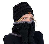 Market & Layne Womens Winter Beanie Scarf and Glove Set, Black, L