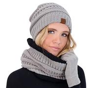 Market & Layne Womens Winter Beanie Scarf and Glove Set, Gray, L