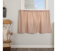 Market Place Red Ticking Stripe Tier Curtains, Set of 2, 36" Long, Farmhouse Style Brick Red & Natural Cream Tiers/Café Curtains