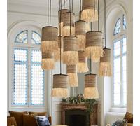 MARKET SET Formentera hanging light, Ø 70 cm, palm fibre, 16-flg.