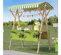 Market Stall Carts,Portable Wooden Market Stall Display Stand with Awning, Foldable Vendor Booth for Outdoor Food Sales & Craft Shows, Easy Setup, Ideal for Farmers and Vendors (Green, 150C