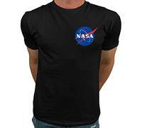 Market Trendz Official Logo NASA I Mini Pocket Logo NASA T Shirts for Men, Blue on Black, Medium