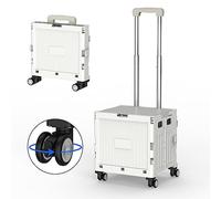 Marketero Collapsible Shopping Box Trolley on 4 Wheels 360°Rotate Folding Teacher Cart With Telescopic Handle - Heavy Duty 30kg Capacity for Camping Shopping Grey, HGH189
