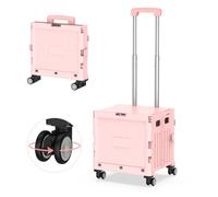 Marketero Shopping Box Trolley on wheels Foldable 4 Wheels 360° Rotate Folding Teacher Trolley Car Heavy Duty 30kg Capacity & Telescopic Handle for Camping Shopping Moving Pink