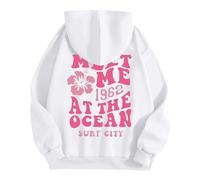 Marketplace uk Clearance HUIFUAO Hoodies for Women Oversized Sweatshirt for Women Meet Me 1962 At The Ocean Surf City Print Womens Hoodies Pullover Tops (White, S) Sales Clearance