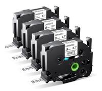 MarkField 18mm 0.7 Laminated White Tape TZe-241 Compatible for Brother P-Touch Label Maker Tape 18 mm TZ TZe Black on White for Ptouch PT-D400 PT-D410 D600 D610BT PT-P700BT Refills 3/4", 4 Pack