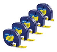 MarkField Compatible Labels Tape Replacement for Dymo Letratag Plastic Yellow Tape Recharge 91202 S0721650, Compatible for Dymo Letratag LT-100H LT-100T LT-110T QX50 XR XM 2000 Plus, 12mm x 4m, 5-Pack