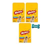 Markies Mini Dog Biscuits 3 × 500g Packs Crunchy Meat Filled Training Treats With DigiMart Poop Dispenser