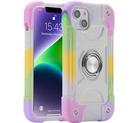 MARKILL Compatible with iPhone 14 Plus Case 6.7 Inch with Rotate Ring Stand, Military Grade Drop Protection Full Body Rugged Heavy Duty Protective Cover for iPhone 14 Plus. (Rainbow White)