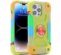 MARKILL Compatible with iPhone 14 Pro Case 6.1 Inch with Built-in Ring Stand, Military Grade Drop Protection Full Body Rugged Heavy Duty Case 3 in 1 Protective Durable Cover. (Rainbow Green)