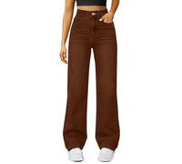 Marks and Spencers Womens Clothes Jeans for Women UK Wide Leg High Waisted Pull On Comfy Trousers Casual Denim Soft Pants with Multipe Pockets Brown M