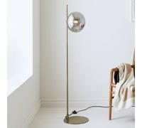 Markslöjd Dione floor lamp, brass/smoke grey, glass, iron