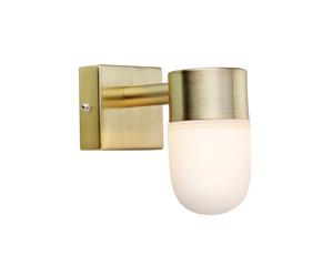 Markslojd 41488 Menton Single Light Bathroom Wall Fitting In Brushed Brass Finish With White Glass Shade