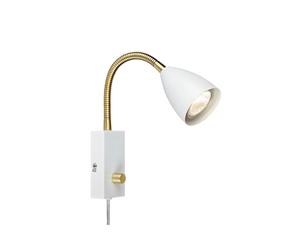Markslojd 46086 Ciro Single Light Flex Reading Light In White Finish with Brass Detail and Plug