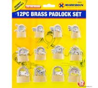Marksman 12Pc Heavy Duty Brass Padlocks With 3 Keys Each Security Sizes 25 30 35mm
