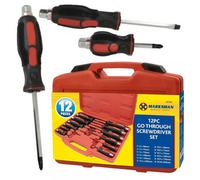 Marksman 12Pc Heavy Duty Mechanics Go Through Screwdriver Set Engineers Hex Shank Pozi