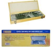 Marksman 12Pc Sds Drill Bit Masonry Wall Chisel Set In Wooden Box New U Groove Point Flat