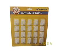 Marksman 20 Self Adhesive Hooks White Plastic Strong Sticky Stick on Wall Door Hooks