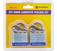 Marksman 2Pc Laminated Weatherproof Padlock Keys Security Pad Lock Gate Shed 40mm