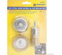 Marksman 3Pc Steel Wire Wheel And Cup Brush Set Polishing Cleaning For Rust Removal