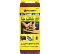 Marksman 6Pc Belt Sander Sheets Sand Paper Grit 3 Grid Assorted Metal 75mm X 457mm