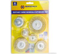 Marksman 6Pc Rotary Wire Wheel And Brush Cup Kit Power Tool Set Drill Attachment
