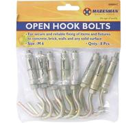 Marksman 8Pc Open Hook Bolts Surface Fixings Hand Tool Multi Purpose Indoor Outdoor