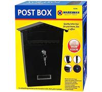 MARKSMAN Post Box COMPACT (W25cm x D8cm x H30cm) Mail Letter Holder Steel Lockable Heavy Duty Letter Box For Home, Flat Or Office Outdoor Wall Mounted With Keys UK FREE P&P (Black)