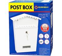 MARKSMAN Post Box COMPACT (W25cm x D8cm x H30cm) Mail Letter Holder Steel Lockable Heavy Duty Letter Box For Home, Flat Or Office Outdoor Wall Mounted With Keys UK FREE P&P (White)