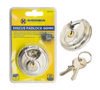 Marksman Stainless Steel Disc Padlock 60mm With 2 Keys Pad Lock Round Heavy Duty Shackle