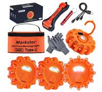 Markstor LED Road Flares Pack of 4, LED Flares Emergency Kit, USB Recharge Amber LED Flares with Magnetic, Warning Light, Safety Disc Flares Kit