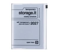MARK'STYLE A5 Weekly Vertical Planner 16 Months (Sep. 2026 - Dec. 2027) with Soft Transparent PVC Cover,Refillable, Pocketed, for Daily Organizing & Planning (Storage.it Silver)