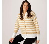 MarlaWynne Soft Knit Mixed Media Faux Cardigan ALMOND CLOUD WHITE COMBO 2XL
