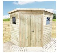 Marlborough - 10 X 10 Wooden Corner Pressure Treated Garden Shed / Workshop + Windows (10' X 10' / 10Ft X 10Ft) (10X10)